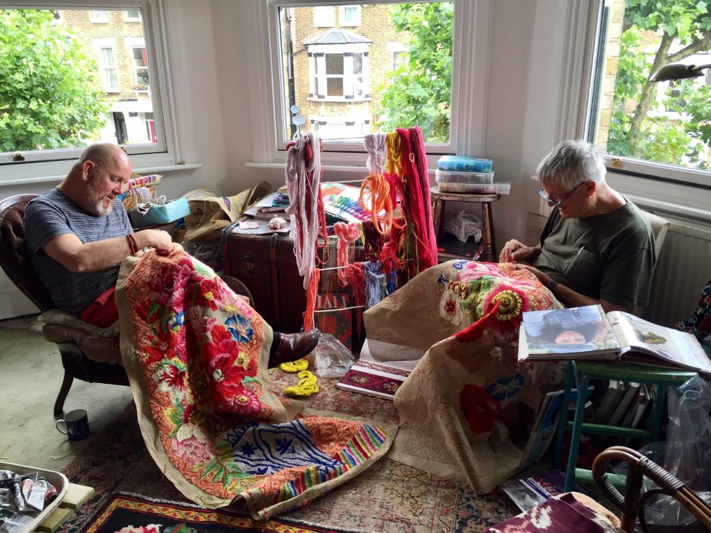 Working together in Kaffe Fassett's studio in England