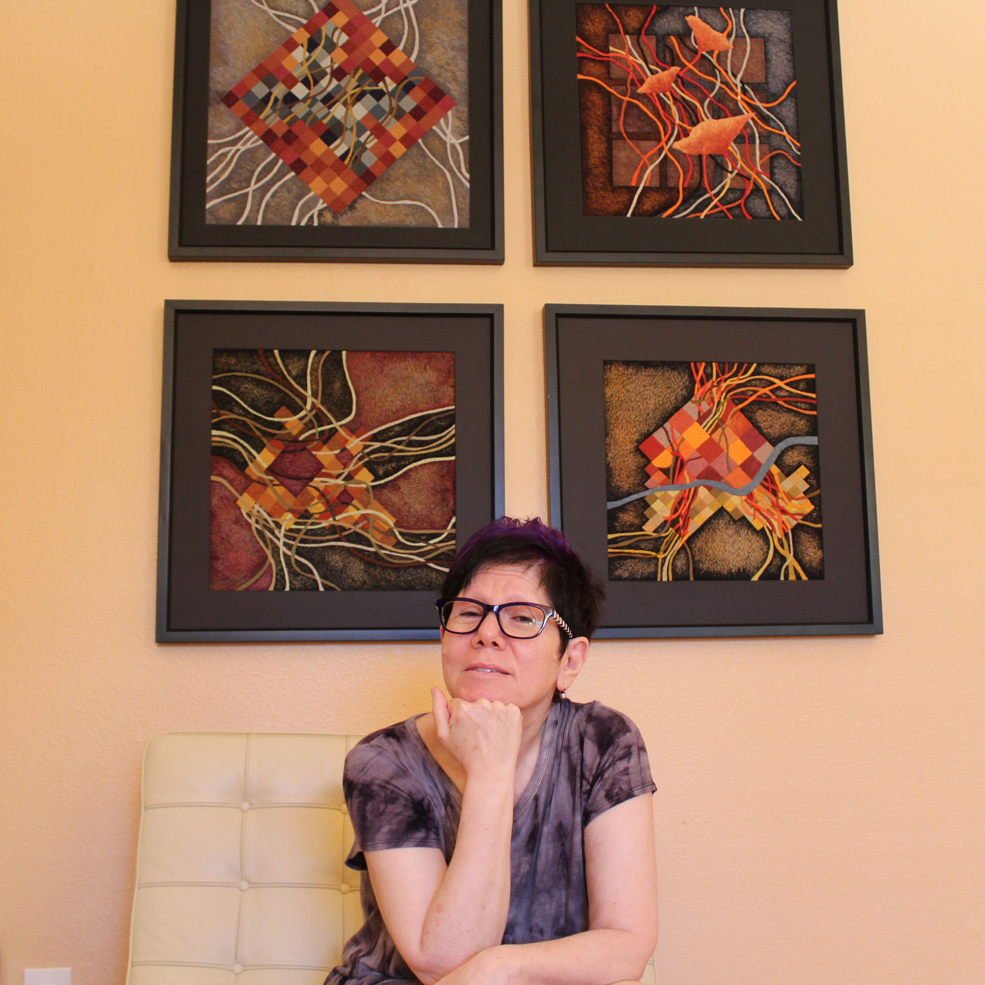 Victoria Potrovitza displaying her work 