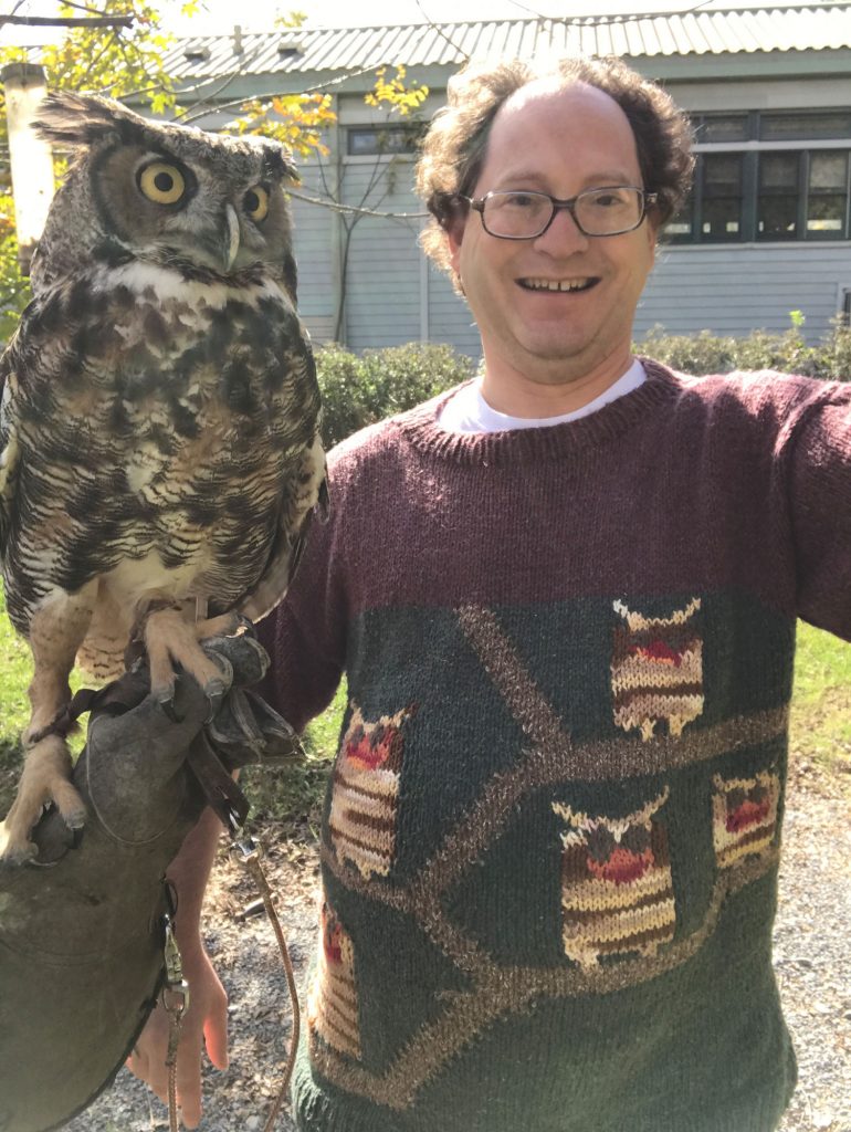 Sam Barsky showing off his own inspired knitted design