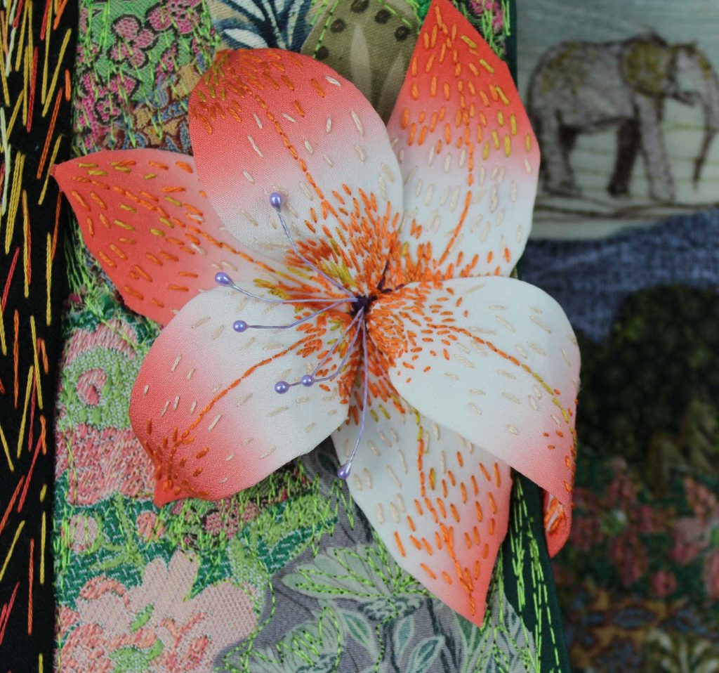 A close up of the flower detail fro Sylvia Paul's exhibition piece, Hiding From God