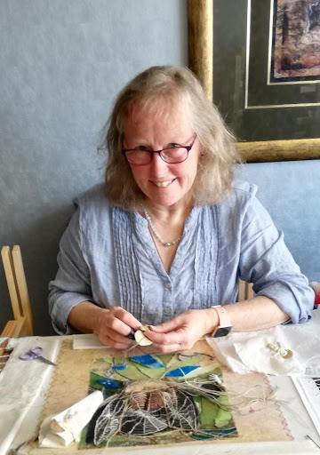 HAzel Francis working on her courses at the School of Stitched Textiles