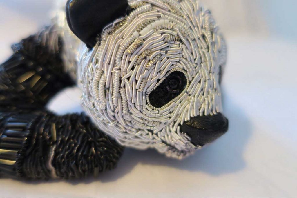 Panda embroidery sculpture by Georgina Bellamy