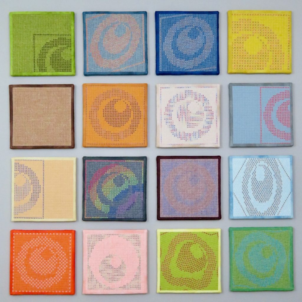 Collection of hand stitched squares by Catherine Reford