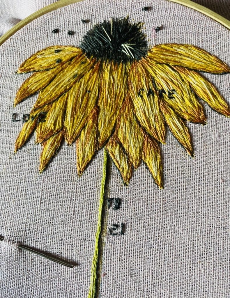 Bursary finalist, Tina Barnett, hand embroidery