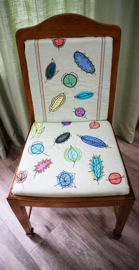 Machine Embroidered chair by Ailsa Hall