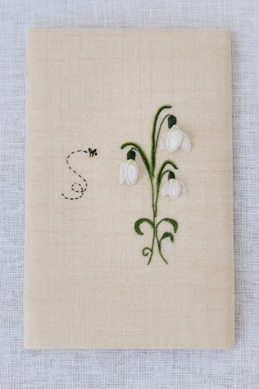 Stumpwork snowdrop embroidered by Chloe Savage