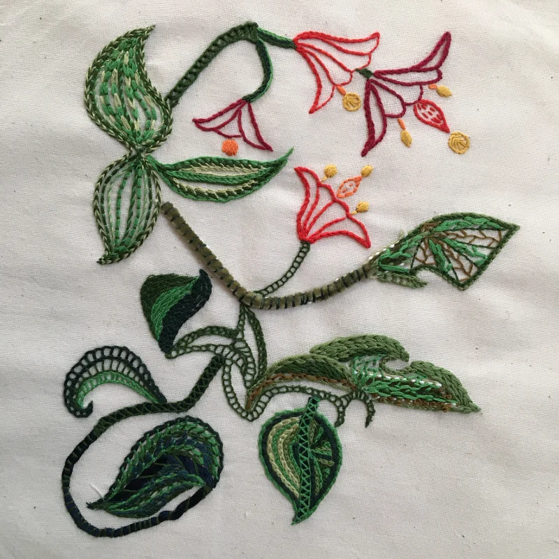 Hand Embroidered sampler by Anne Galliot, featured in Student Excellence Awards 24 Skill Stage 2