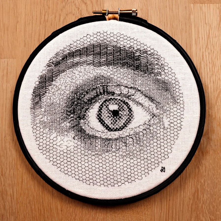 The Eye Have It blackwork embroidery by Sarah Rousset-Hall