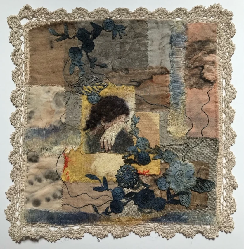 mixed media artwork and embroidery by Lesley Wood