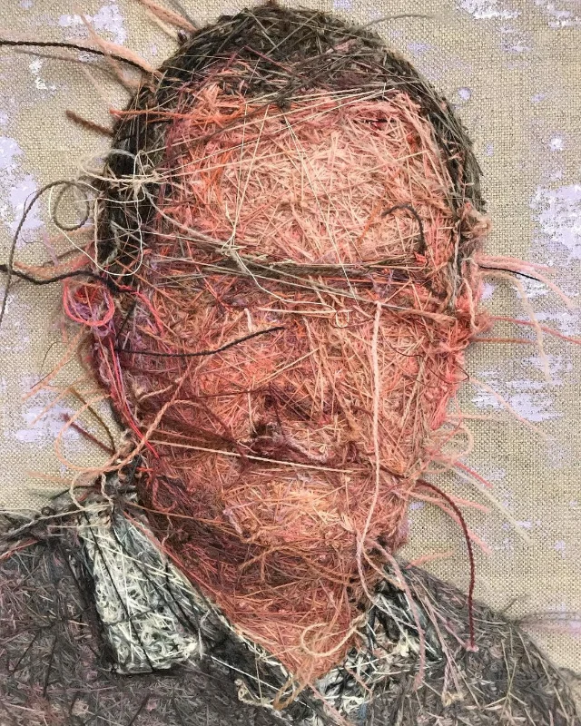 Work by textile portrait artist, Cayce Zavaglia