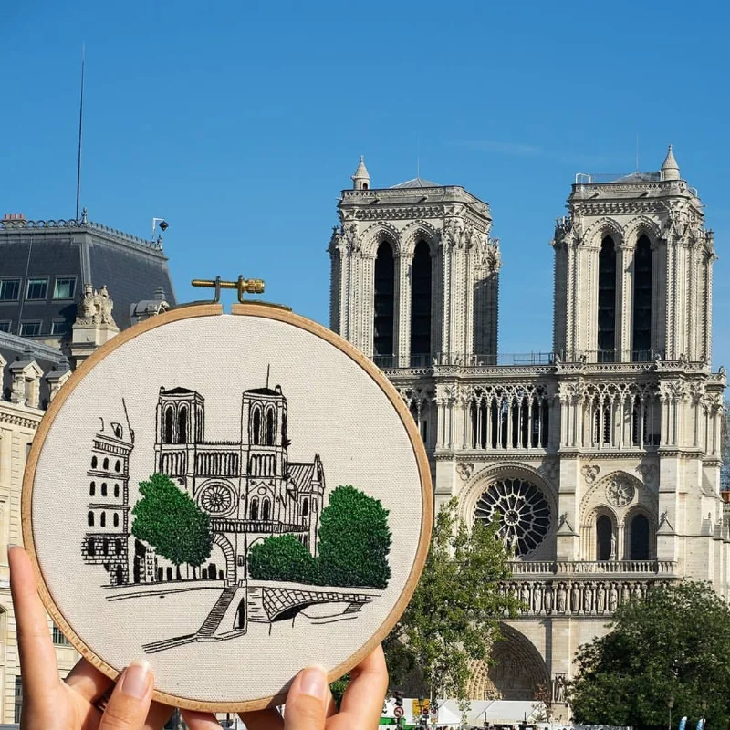 Elin Petronella embroiders famous landmarks and architecture